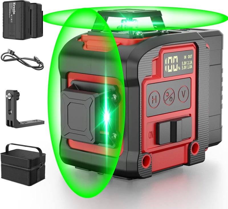 Ereoin 8 Line Laser Level 2×360° Leveling Green Laser Self Level Tool，200ft 2D Green Line Cross for Leveling Tool for Construction and Picture Hanging，Laser measurement calibration Tool Kit - Image 1